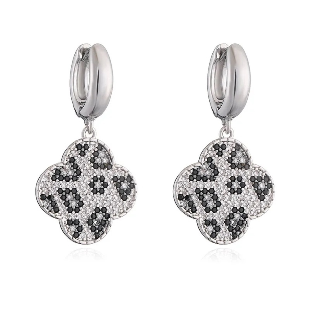 Wild Clover Crystal Drop Earrings -White Gold - Picture 2 of 4